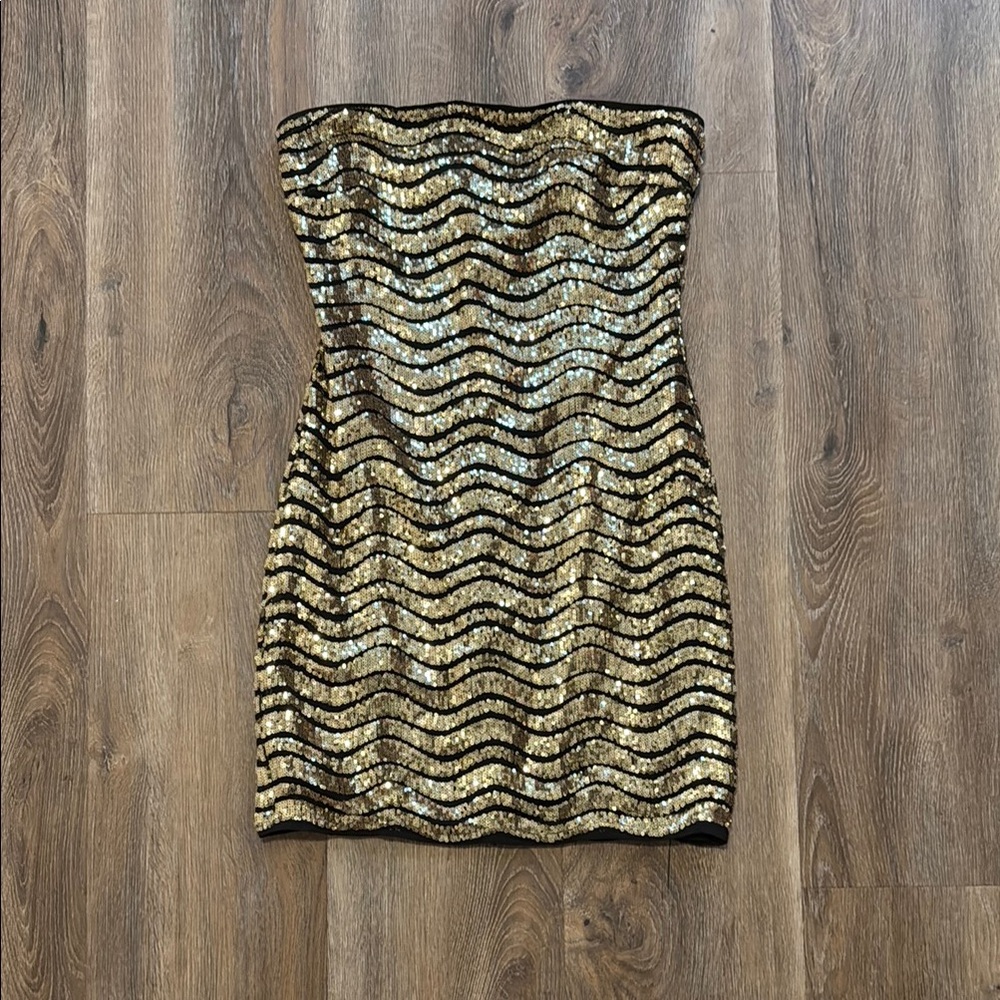 REVOLVE Gold Strapless Bodycon Mini Dress